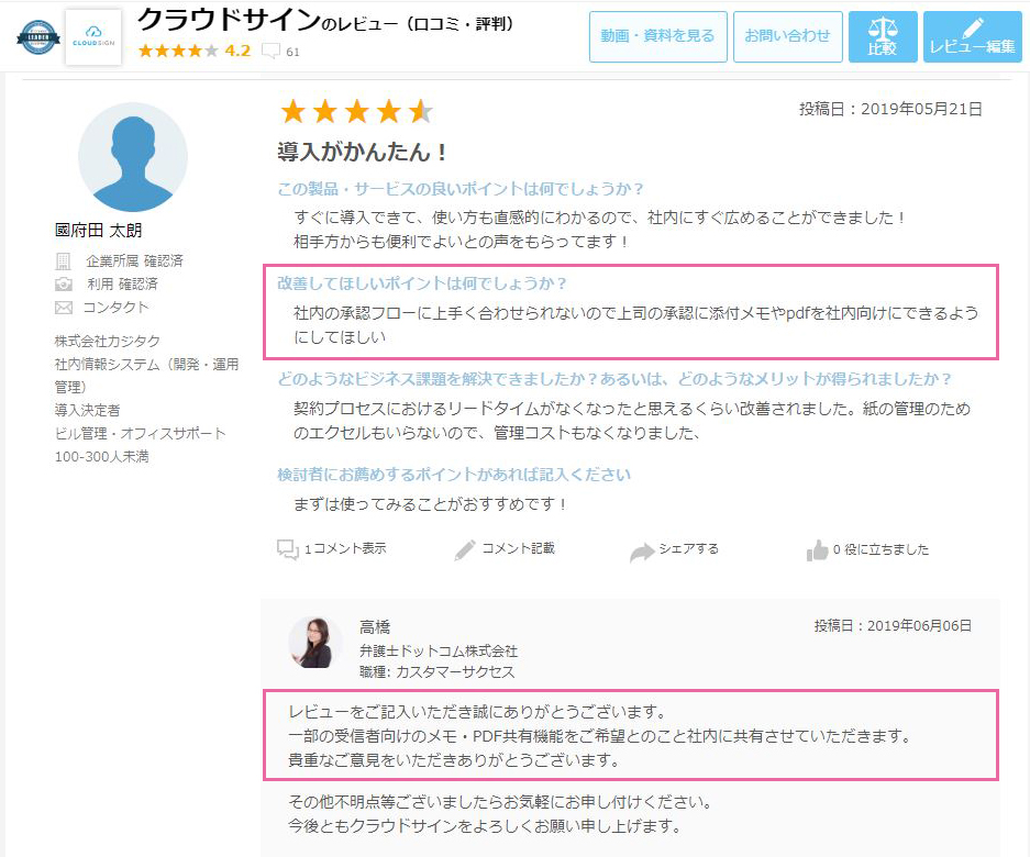 クラウドサインのレビュー