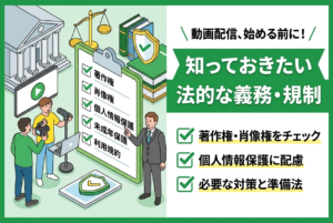 動画配信システムの導入に際して事前に確認すべき法的な義務や規制にはどのようなものがある？