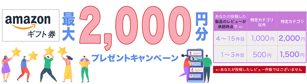 1アンケート（レビュー・口コミ）につき漏れなく！Amazonギフト券プレゼントキャンペーン！