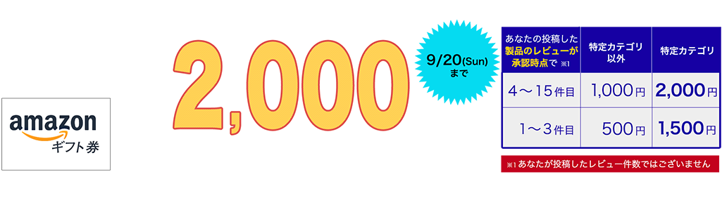 1アンケート（レビュー・口コミ）につき漏れなく！Amazonギフト券プレゼントキャンペーン！